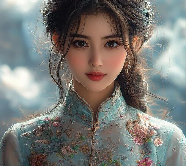 Женщина в цветочном платье, искусственный интеллект, романтический стиль