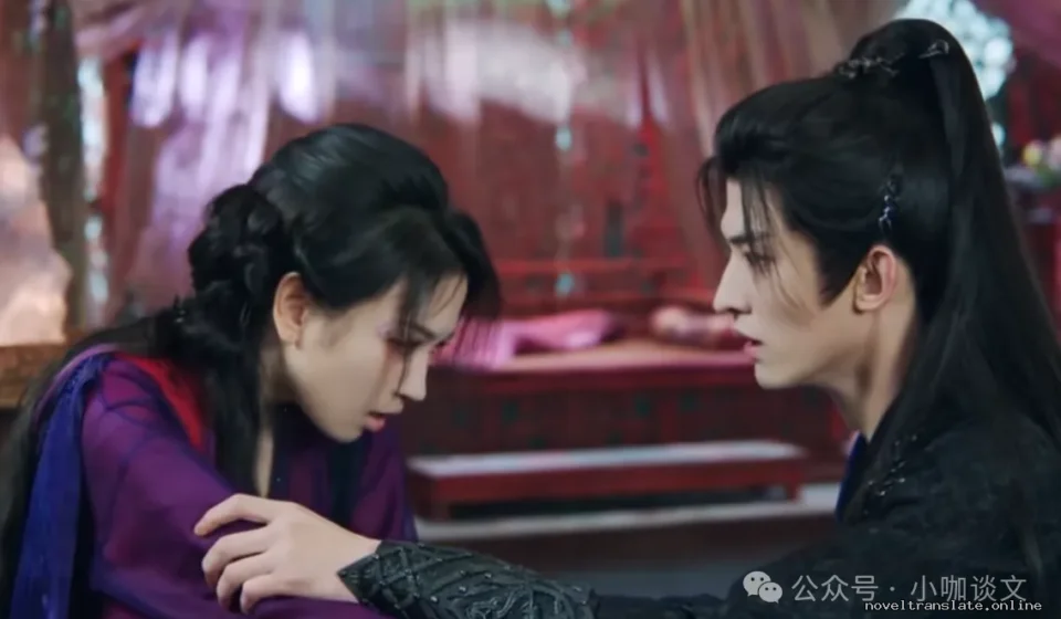 Сцена из исторической драмы с двумя персонажами в традиционной одежде.