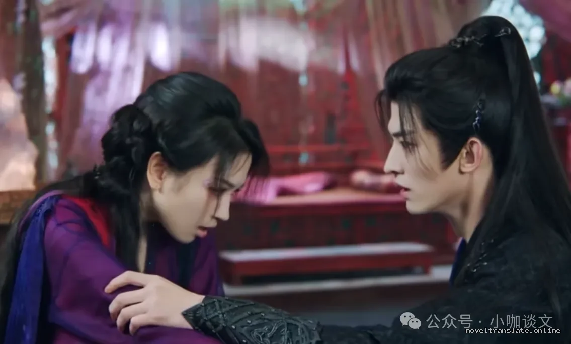 Сцена из исторической драмы с двумя персонажами в традиционной одежде.