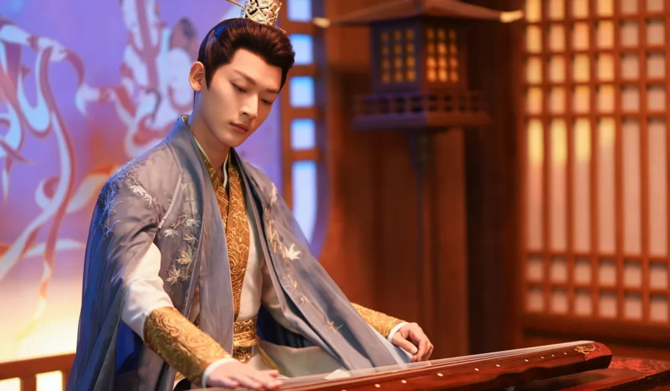 Искусственный интеллект создает сцену с музыкантом в традиционной одежде