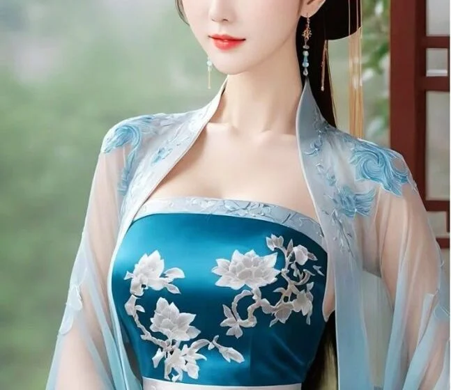 Женщина в традиционном китайском платье на фоне природы
