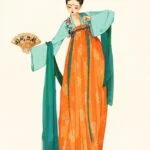 Иллюстрация женщины в традиционном китайском платье с веером