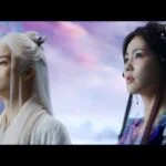 Два персонажа в фантастическом мире с фиолетовым небом