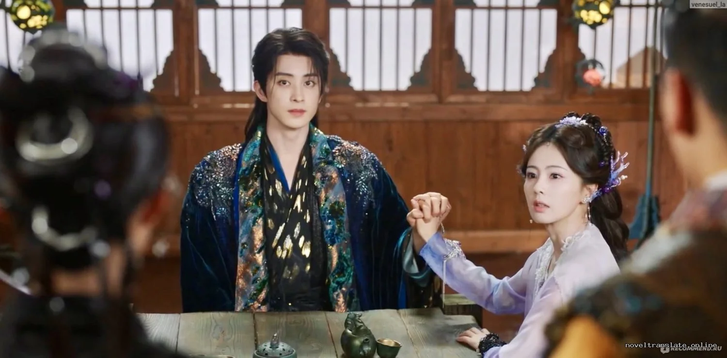 Сцена из исторической драмы с двумя персонажами за столом