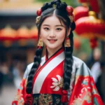Женщина в традиционном китайском костюме с яркими украшениями