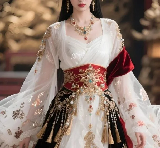 Женщина в традиционном азиатском костюме с украшениями