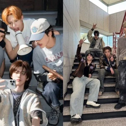 CORTIS и LNGSHOT ломают традиционные рамки K-pop, переосмысливая креативность в айдол-системе Группа друзей делает селфи и позирует на лестнице, ai-generated