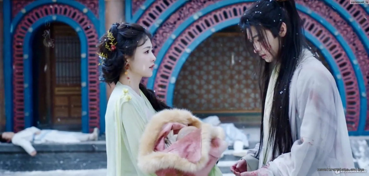 Сцена из исторической драмы с двумя персонажами на снегу