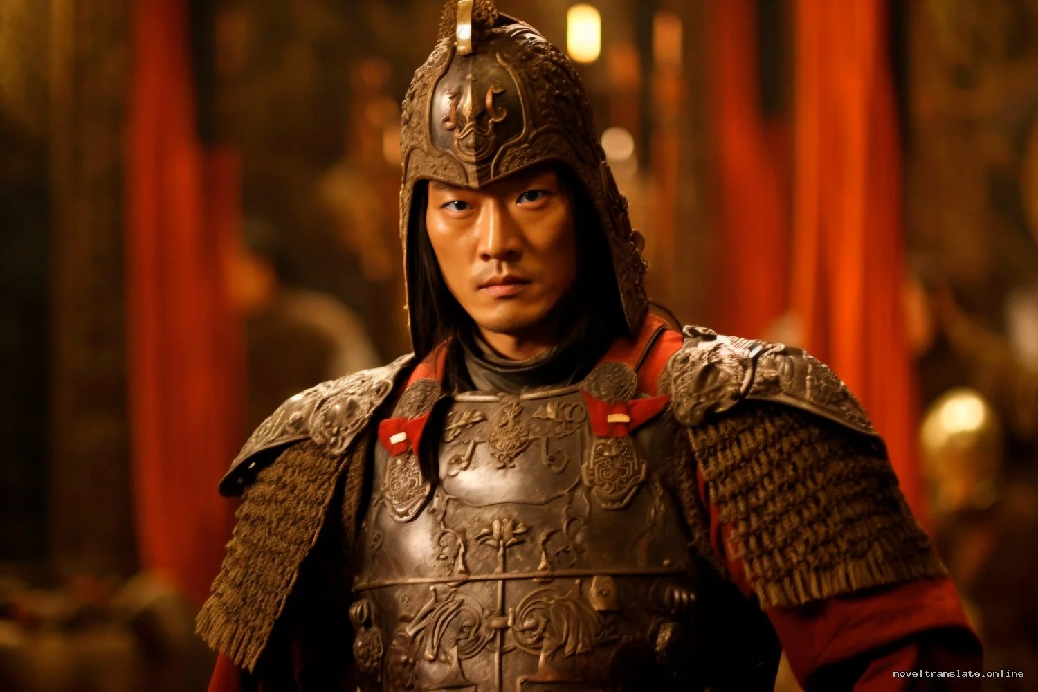 Воин в древних доспехах в историческом зале