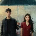 Двое людей под зонтом на фоне природы, ai-generated