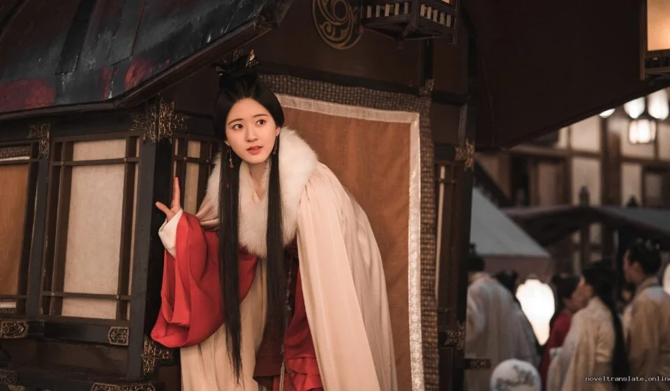 Женщина в традиционной китайской одежде выглядывает из кареты