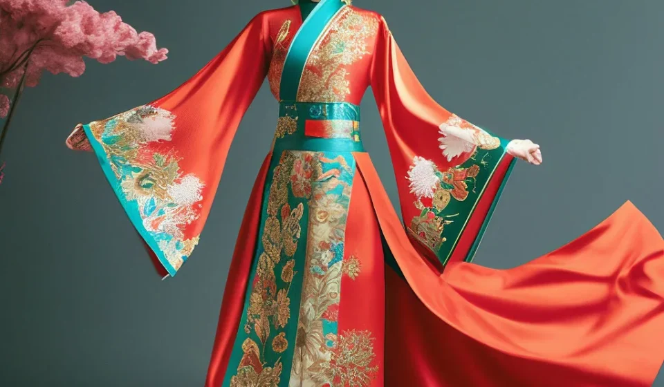 Женщина в традиционном восточном наряде с цветочным узором