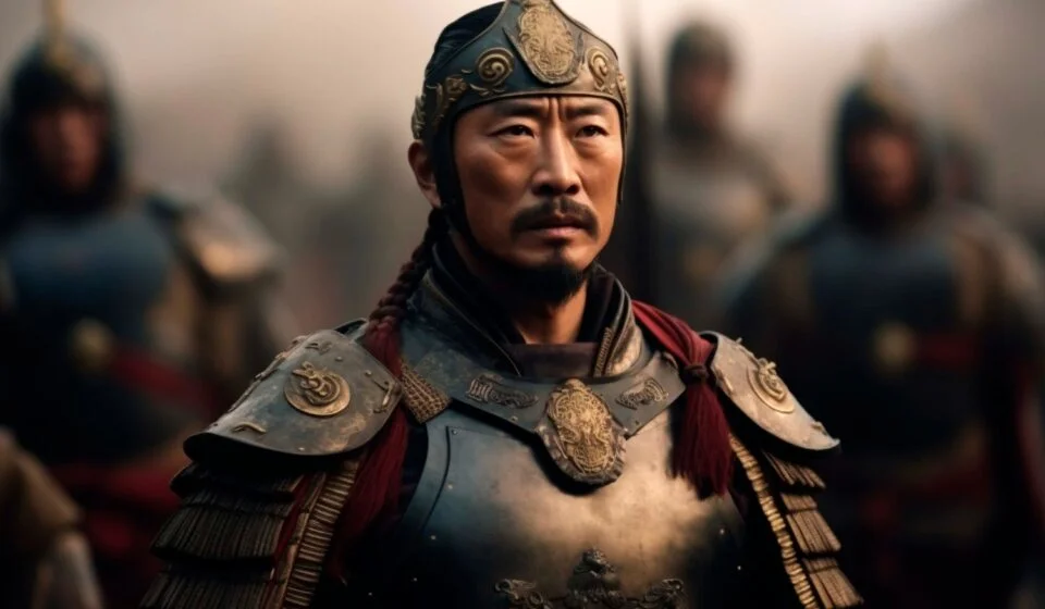 Воин в доспехах на фоне битвы, noveltranslate.online